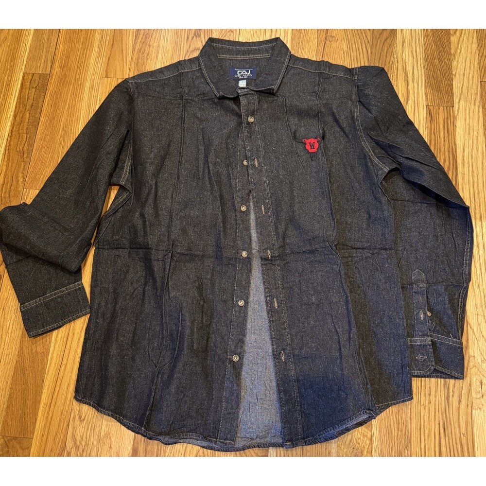 New Chic Aura Mens Black Denim Bull Wild West BF Shirt Large